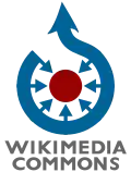 Wikimedia Commons logo with text: WIKIMEDIA COMMONS