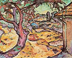 Georges Braque, 1906, L'Olivier près de l'Estaque (The Olive tree near l'Estaque). At least four versions of this scene were painted by Braque, one of which was stolen from the Musée d'Art Moderne de la Ville de Paris during the month of May 2010.[27]