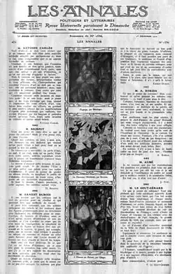 Jean Metzinger, 1910–11, Paysage (whereabouts unknown); Gino Severini, 1911, La danseuse obsedante; Albert Gleizes, 1912, l'Homme au Balcon, Man on a Balcony (Portrait of Dr. Théo Morinaud). Published in Les Annales politiques et littéraires, Sommaire du n. 1536, December 1912