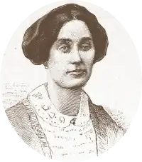 engraving of portrait of young white woman with dark hair