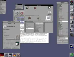 The NeXTSTEP operating system interface, running a series of commands