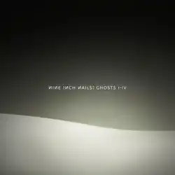 A black background with a wavy, white, hill-like shape on the bottom. The words "Nine Inch Nails Ghosts I–IV" are seen in the middle.