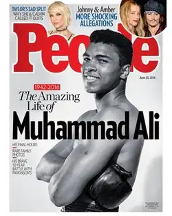 Cover of the June 20, 2016, issue, published after the death of Muhammad Ali, showing a black and white portrait of him smiling at the camera, that was originally taken in 1962.