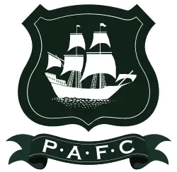 Plymouth Argyle's crest: The initials " underneath a shield featuring a ship called the Mayflower in full sail.