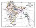 British India in 1880: This map incorporates the provinces of British India, the Princely States and the legally non-Indian Crown Colony of Ceylon.