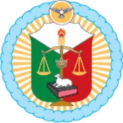 Seal of Iglesia ni Cristo, depicting Agnus Dei, a Protestant symbol representing Jesus Christ, where the banner and the cross bore by the Lamb of God were replaced by the weighing scale, and the Square and Compasses of the Freemasonry. The dove, meanwhile, represented the Holy Spirit.