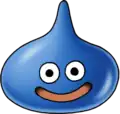 A blue, tear-drop shaped creature with large round black eyes, a wide mouth and a red tongue.